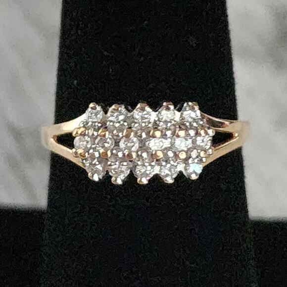 14K Yellow Gold Diamond Cluster 3 Tier Open Work Accent Ring - Picture 1 of 12